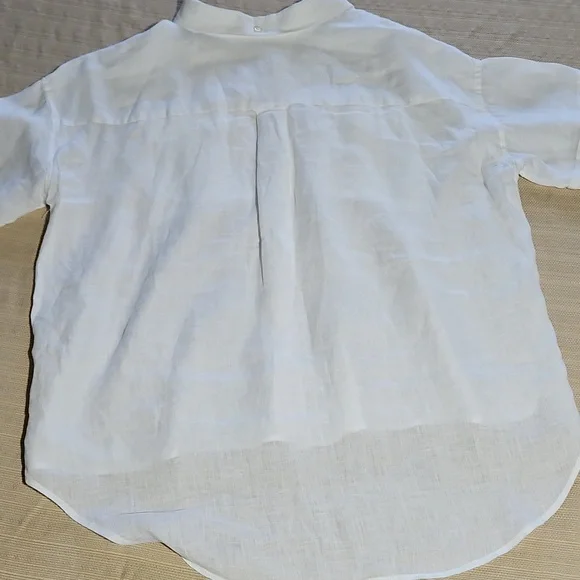 ALEX MILL Utility Shirt White  100% Linen Blouse Sz L N  Pockets Academia Preppy - Picture 5 of 5